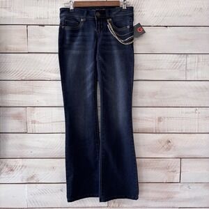 Guess Womens Size 26 Boot Cut Embellished Pocket Denim Jeans Chain Dark Wash